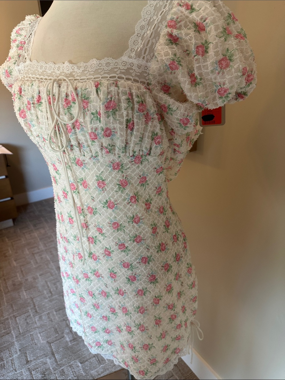 For Love & Lemons Cream Mini Dress with Pink Floral Print - Picture 9 of 13